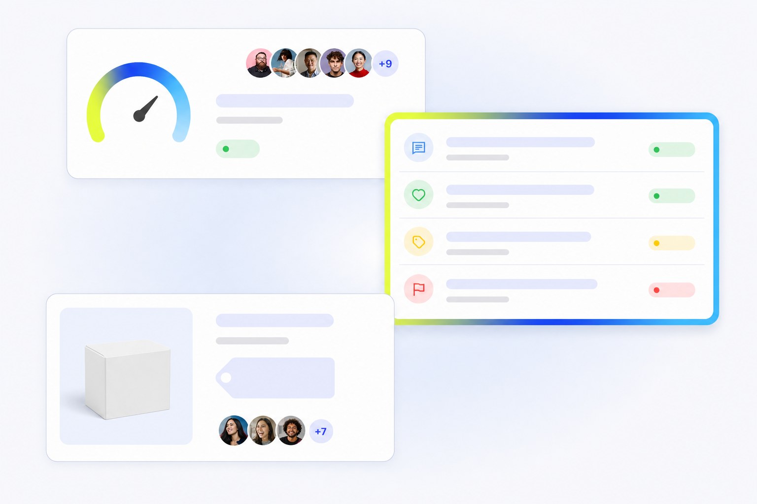 AI in retail industry: sentiment gauge and comment classification cards for a retail marketing team