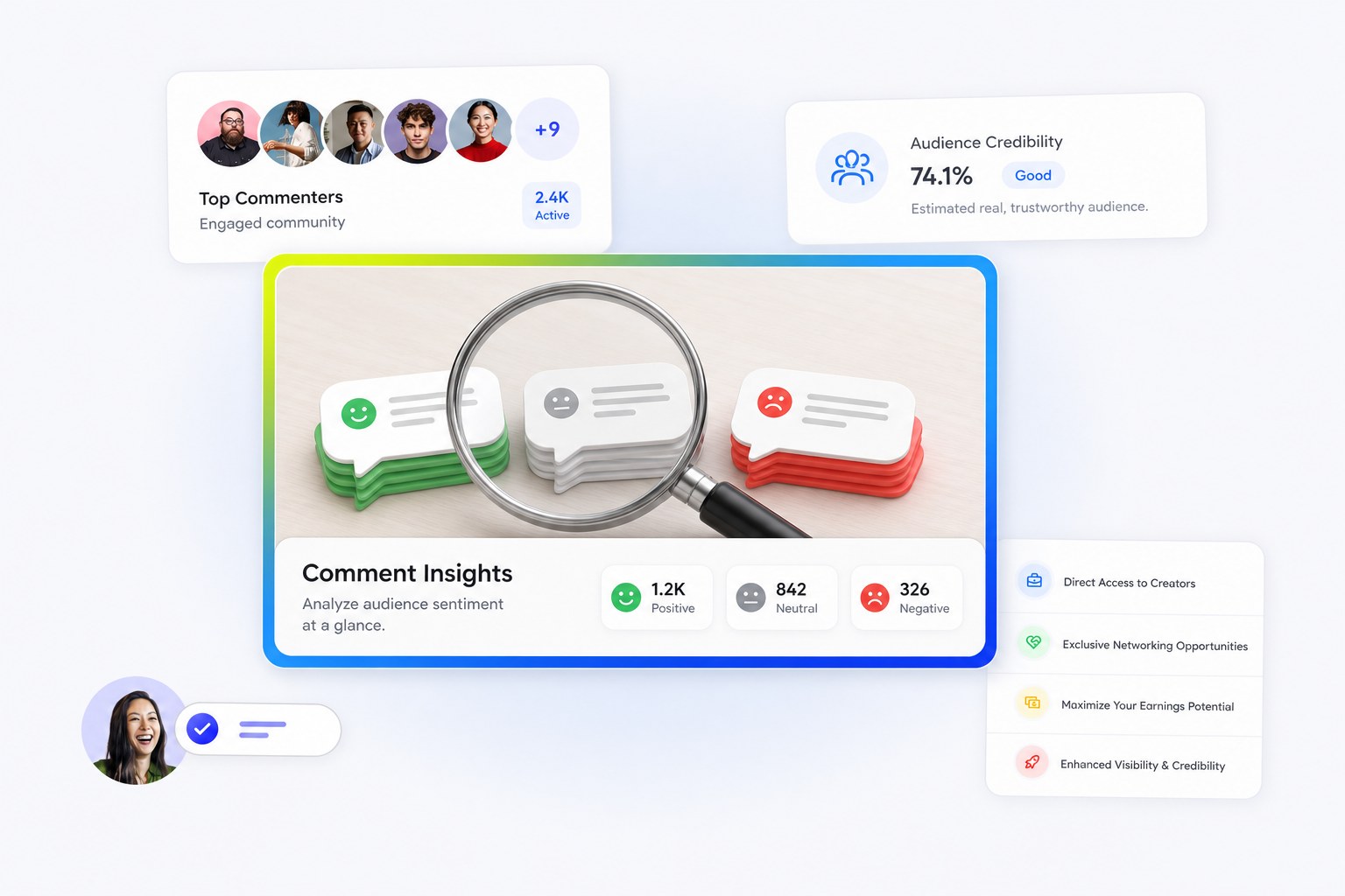 Magnifying glass over sorted comment bubbles representing diagnostic social media analytics